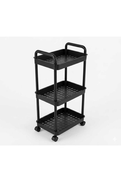 Cărucior Depozitare Multifuncțional, Raft Etajera cu 3 Niveluri, cu Roți și Mânere, Dimensiuni 59.5x31x20 cm