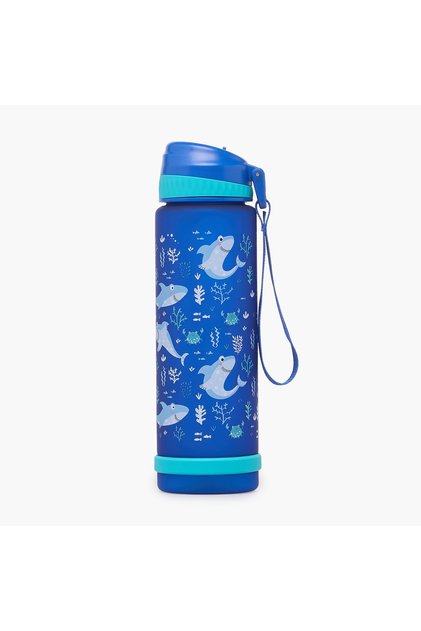 Shark Print Water Bottle with Flip Spout and Strap Handle - 750 ml