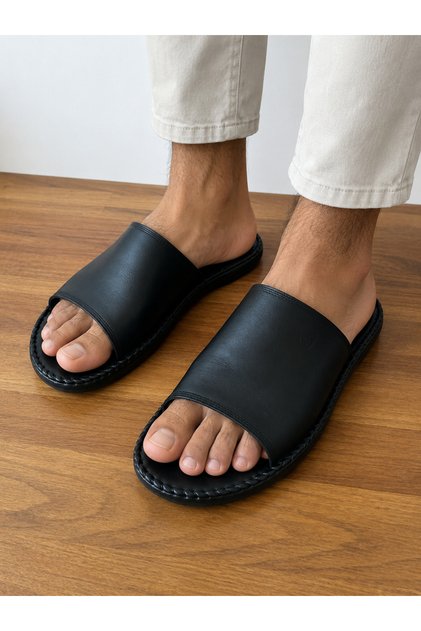 Comfortable Genuine Leather Slippers with Heel Pad