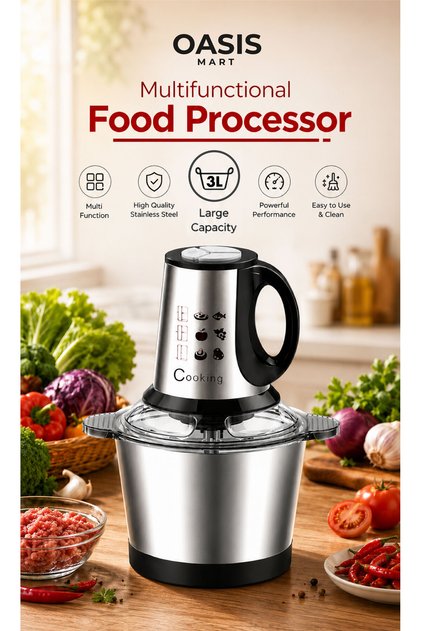 Electric Meat Chopper & Food Processor 3L – Stainless Steel Bowl,2-Speed Food Chopper for Meat, Vegetables, Fruits