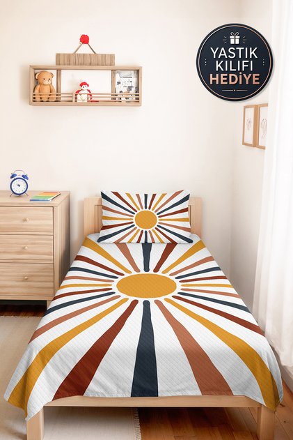 Sun Rays Bohemian Young Room Single Pique Set - Retro Tile 160X220 cm Bedspread