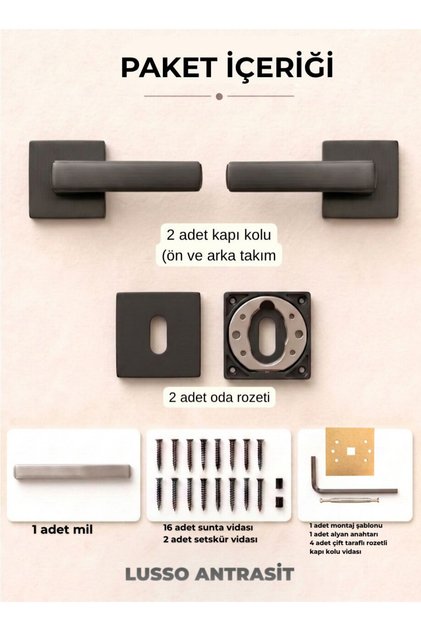 Lusso Anthracite Square Rosette Door Handle Luxury Room Door Handle