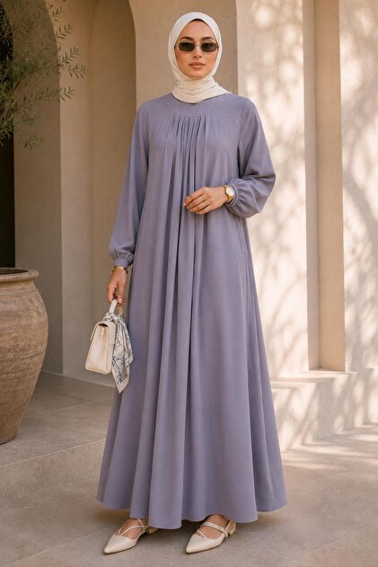 AFVENTE Lina Plus Size Pleated Ferace Ebise Gray- Trendyol