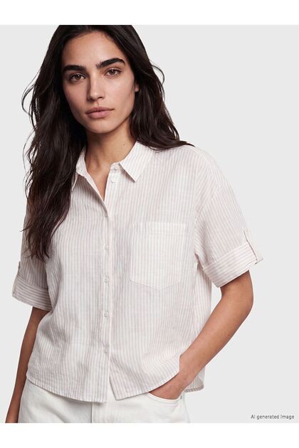 Lcw vision beige striped Oversized women's shirt