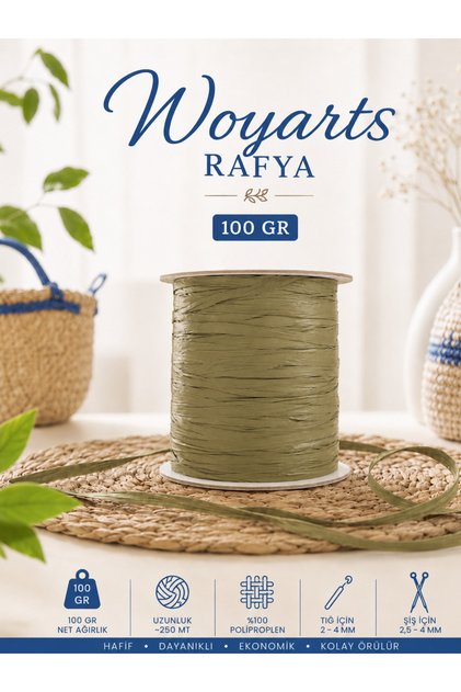 Raffia Yarn 100 Gr 250 m Bag, Hat, Beach Bag, Basket and Decorative Knitting Yarn (100% Polypropylene)