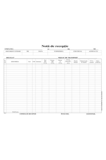 Hârtie de chitanțe, A4, 60 g/mp, hârtie offset, 1 exemplar, 100 de coli
