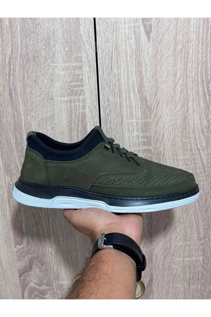 Khaki Nubuck Leather Men's Casual Shoes