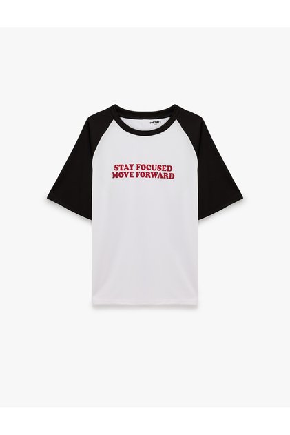 Baskılı Kısa Reglan Kollu Bisiklet Yaka Oversize Spor Tişört