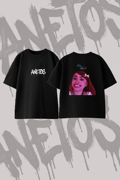 Ice Spice_4 Design Printed Oversize Crew Neck T-Shirt Black