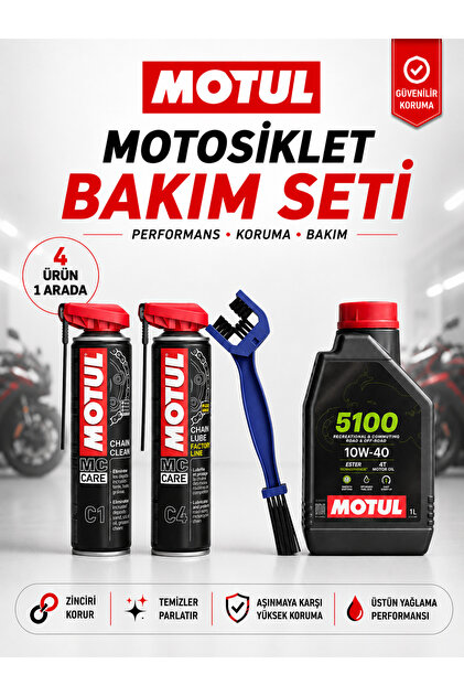 Motul C1 C4 Zincir Bakım Seti 400 ml + 5100 10W-40 4T 1L Motor