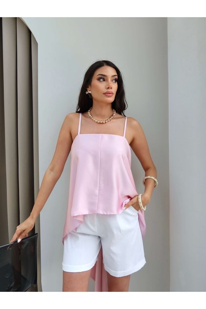 Asymmetrical Satin Blouse with Back Tie
