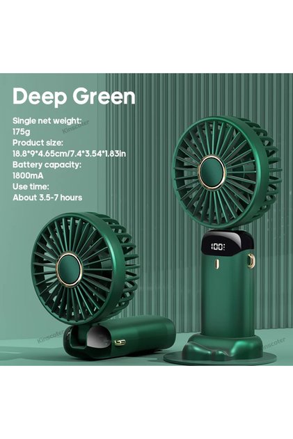 Deep Green 2026 New Hot Hand-Held Fan USB Portable Folding Charging Hanging Neck Digital Display Des