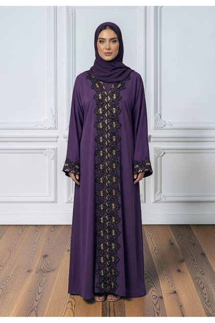 Plum Elegance Embroidered 2-Piece Abaya Set | Nida Fabric-2P864