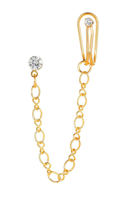 Cercel ear cuff minimal, cuff cu cristal, lantisor si prindere dubla