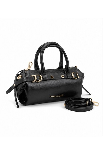 Justpolo Women's Medium-Sized Cylinder Model Hand and Shoulder Bag with Gold Accessories