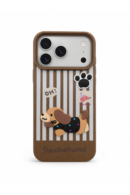 3D Dachshund Dog Figured Striped Silicone Phone Case Compatible with iPhone 17 Pro Max / 18 Pro Max