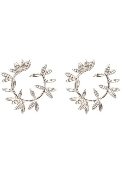 Cercei statement metalici, coronite cu frunze inguste lucioase
