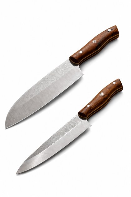 N690 Çelik Santoku & Guyuto İkili Profesyonel Şef Bıçak Seti – Özel Tasarım Ceviz Sap, El Yapımı Premium Mutfak Bıçağı