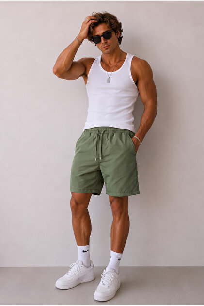MADZEYMODA Men's Parachute Fabric Comfortable Fit Green Shorts Mz