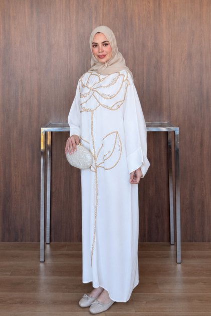 Women's Embroidered Linen Bat Sleeve Dress