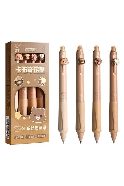 Blue Coffee 4pcs Cute Bear Erasable Pens, Retractable Erasable Pens, 0.5mm Black/Blue Ink Erasable P