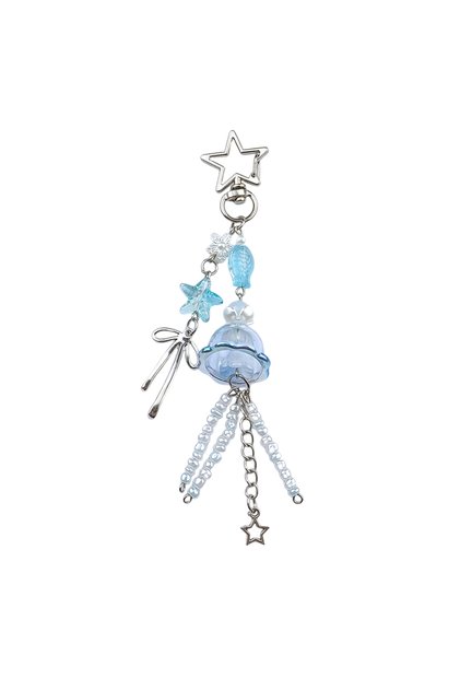 K1084-blue Cute Transparent Jellyfish Phone Charm Star Flower Bead Tassel Pendant Lobster Clasp Y2K