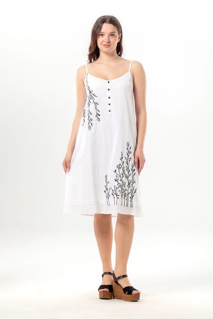 Strappy Yazgı Şile Bezi Summer Short Embroidered Dress White Byz
