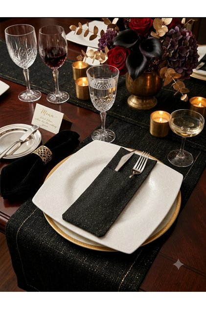 6 Pieces Black Glitter Fabric Spoon Holder Stain-Resistant Cutlery Cover Stylish Table Presentation Set