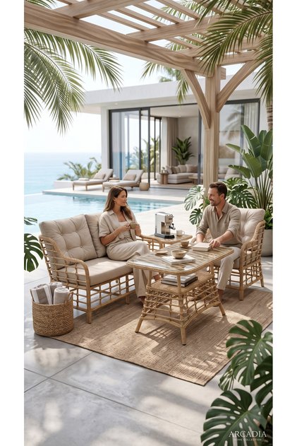 Lunara Mini Rattan Balkon & Bahçe Oturma Grubu (2+1+1)
