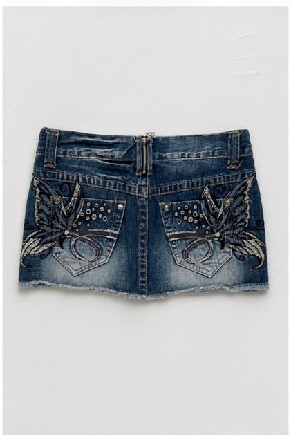 Vintage Y2K Street Butterfly Embroidered Mini Denim Skirt with Stone Detail