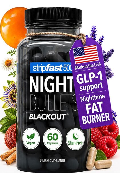 Night Bullets Weight Loss Pills for Women & Men, Stim-Free Nighttime , GLP-1 Support, Appetite Suppressant, Diet Pills with Ashwagandha & CLA, 60 Capsules