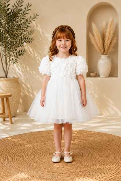 Girl's Rose Embossed Princess Special Occasion Evening Dress