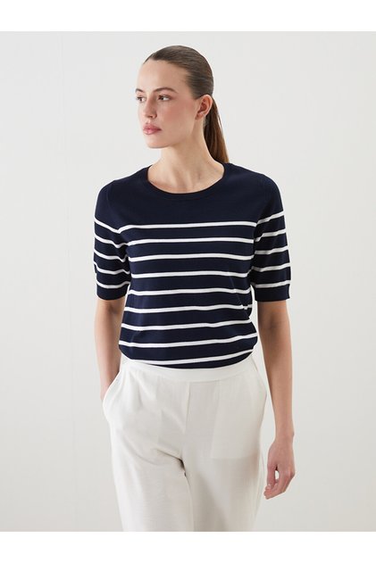 Crew Neck Striped Women's Knitwear Sweater