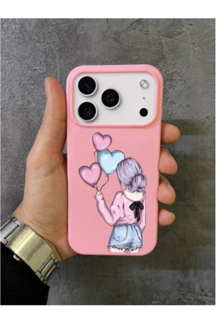 iPhone 17 Pro Max - 18 Pro Max Compatible Pink Case with Balloon Girl Pattern