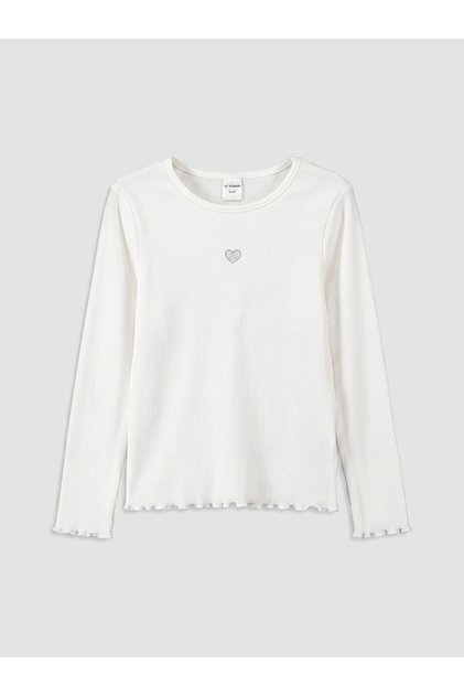 White Crew Neck Embroidered Girls' T-Shirt