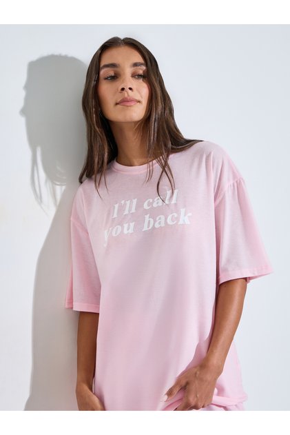 Pink Slogan Print Short Sleeves Oversized T-Shirt
