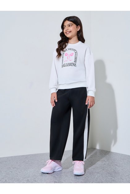Teen Girls Graphic Sweatshirt and Side Stripe Joggers Set
