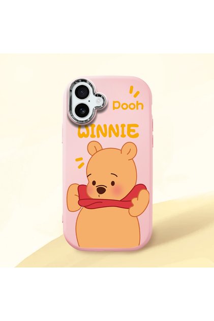 iPhone 16 Plus Compatible Case with Camera Protection Pink Silicone Couple Phone Case with Bear Pattern