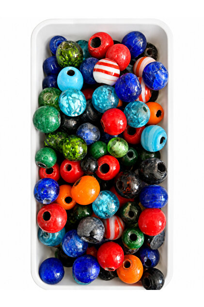 Mixed Color Striped Opaque Textured Glass Beads (20 Pieces)