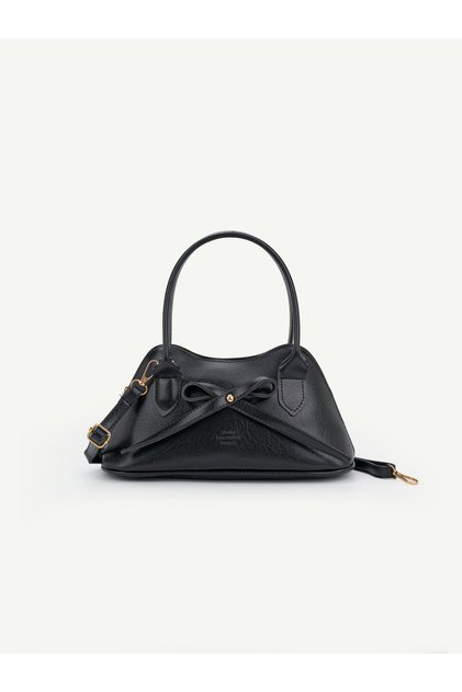 Black Shk335 Bow Detailed Zippered Long Strap Women's Hand, Arm and Shoulder Bag
