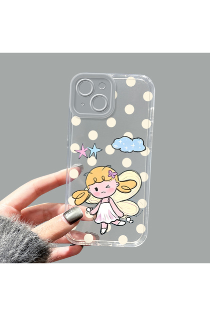 iPhone 13 Compatible Camera Protected Anti-Shock Aesthetic Print Patterned Transparent Silicone Case