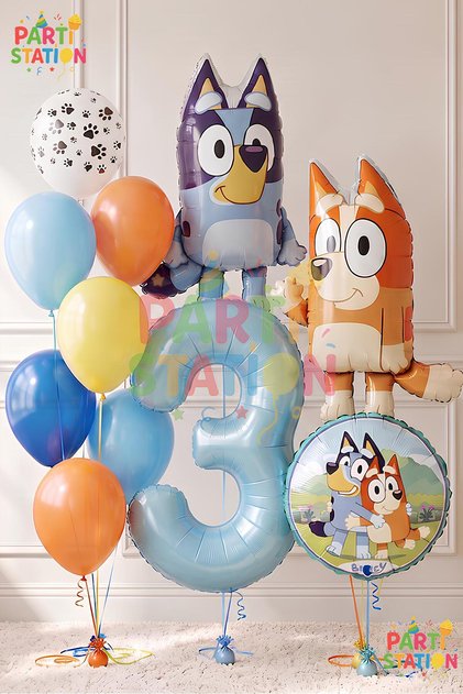 Bluey ve Chilli Temalı 3 Yaş Folyo Balon Seti – 11 Parça Bluey Doğum Günü Seti