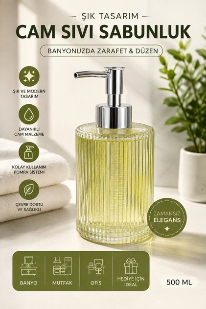 Glass Liquid Soap Dispenser with Chrome Pump Striped Transparent Glass Soap Dispenser Bathroom Kitchen