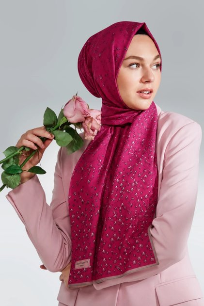 Desenli Pamuk İpek Şal LS2302 Çiçekli Desen 12-Pembe