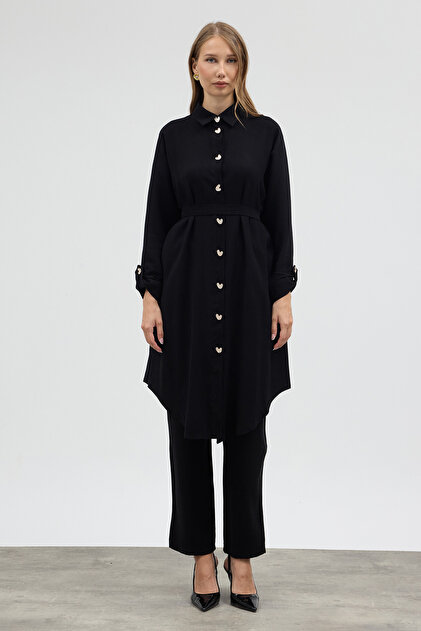 Heart Buttoned Trouser Suit - Black