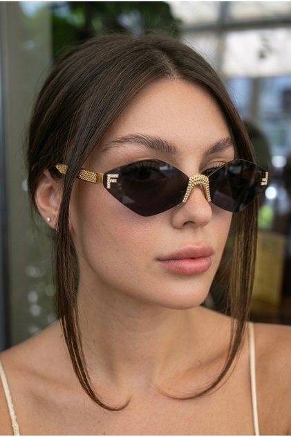 Livia Kristal Baklava Gold Metal Frameless Ultra Light Uv400 Filtered Black Women's Sunglasses