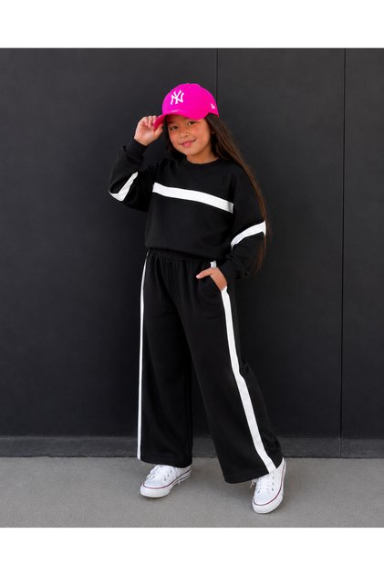 Striped Detailed Oversize Girls' Tracksuit Set - Age 3/10 - 31781