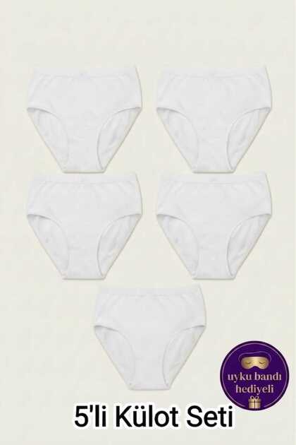 Women's 5-Pack White Plus Size High Waist Cotton Elastic Waist Support Panties Set - with Sleep Band Gift