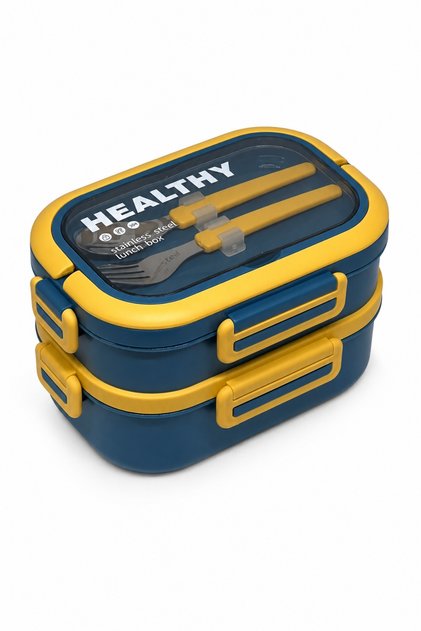 1650 ml 2-Tier 3-Compartment Stainless Steel Lunch Box, Lunch Box with Fork and Spoon