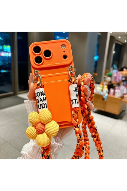 iPhone 17 Pro Max Orange Flower Braided Crossbody Strap Lanyard Phone Case For iPhone 17 Air 16 15 1